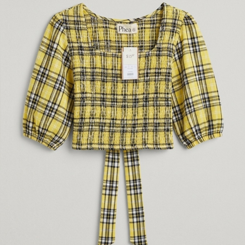 Rhea ginger smocked crop top 100% cotton die L/XL - plaid NWT